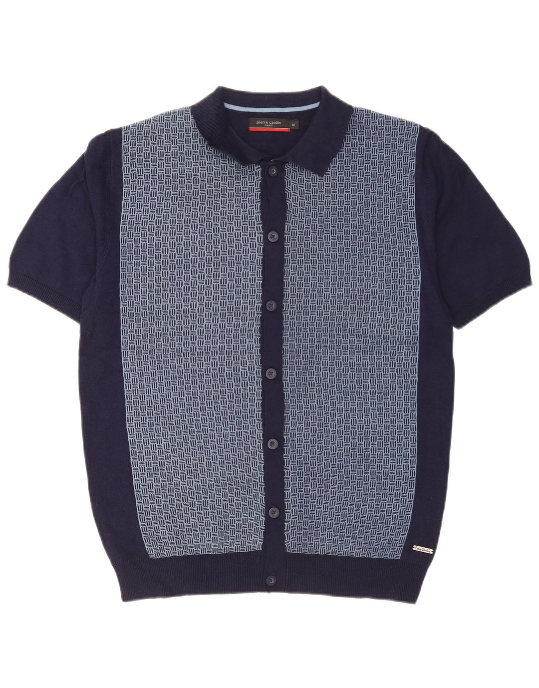 Camicia in maglia a maniche corte da uomo Pierre Cardin medio blu navy geometrico