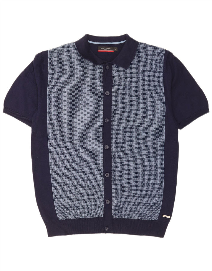 Camicia in maglia a maniche corte da uomo Pierre Cardin medio blu navy geometrico