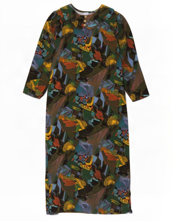 Vintage Womens Abstract Pattern Maxi Dress UK 16 Large Multicoloured