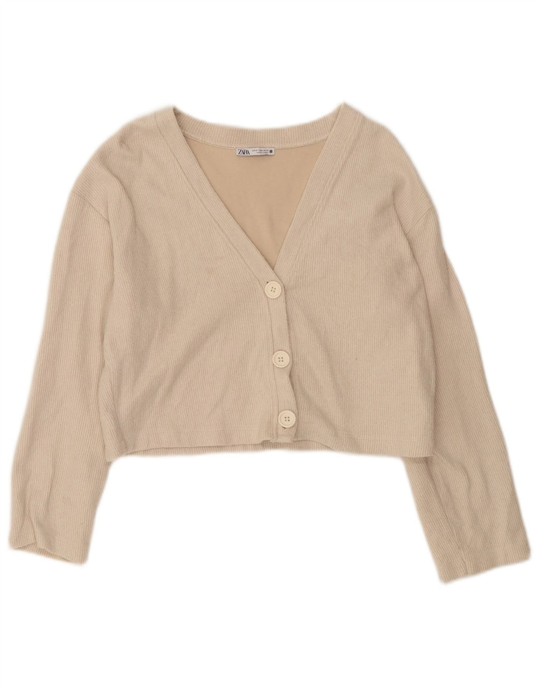Maglione cardigan corto da donna Zara UK 14 Cotone beige medio
