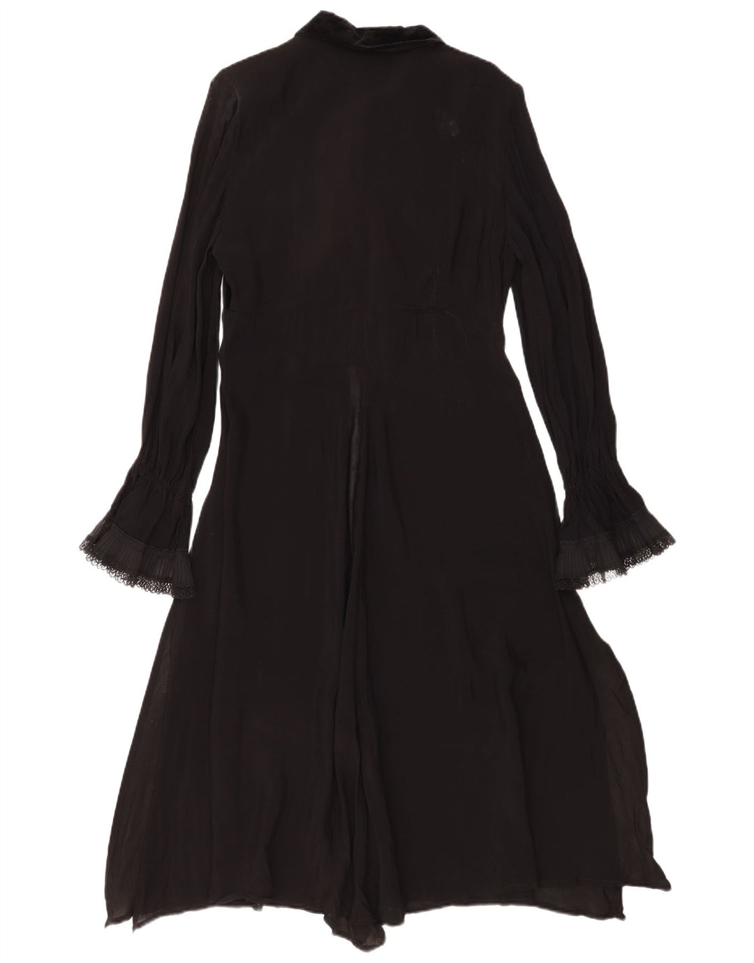 Abito maxi vintage da donna a maniche lunghe con volant sul davanti IT 44 medio nero