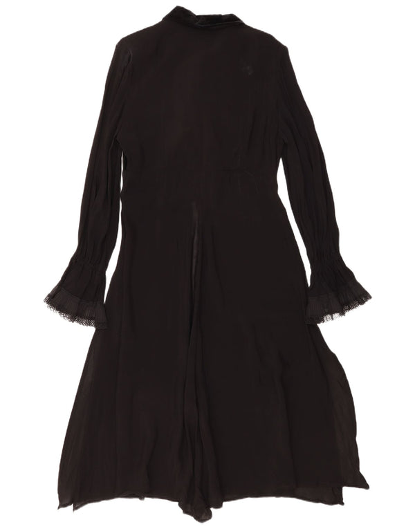 Abito maxi vintage da donna a maniche lunghe con volant sul davanti IT 44 medio nero