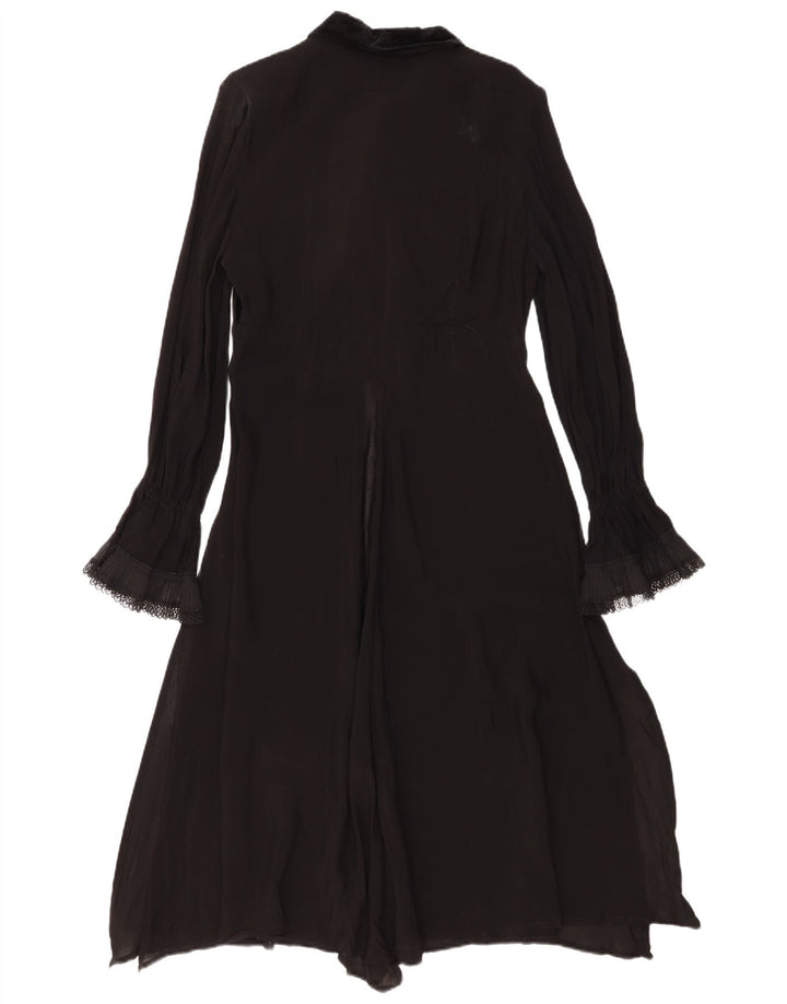 Abito maxi vintage da donna a maniche lunghe con volant sul davanti IT 44 medio nero