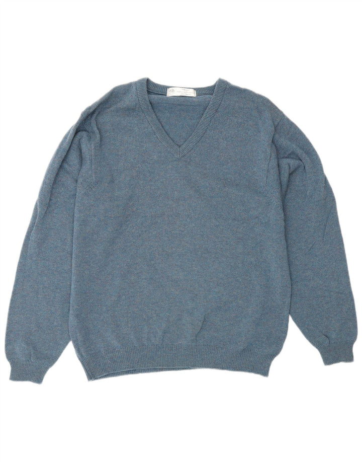 Maglione da uomo Marks & Spencer con scollo a V piccolo lana d'agnello blu