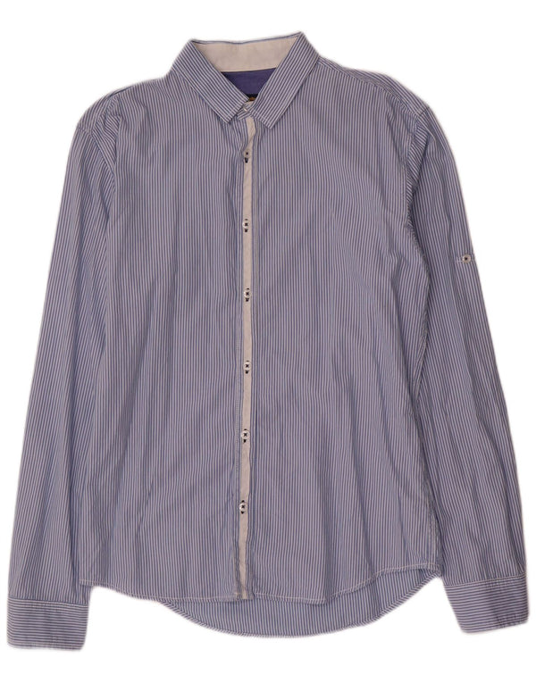 Camicia Zara Uomo Large in cotone a righe blu