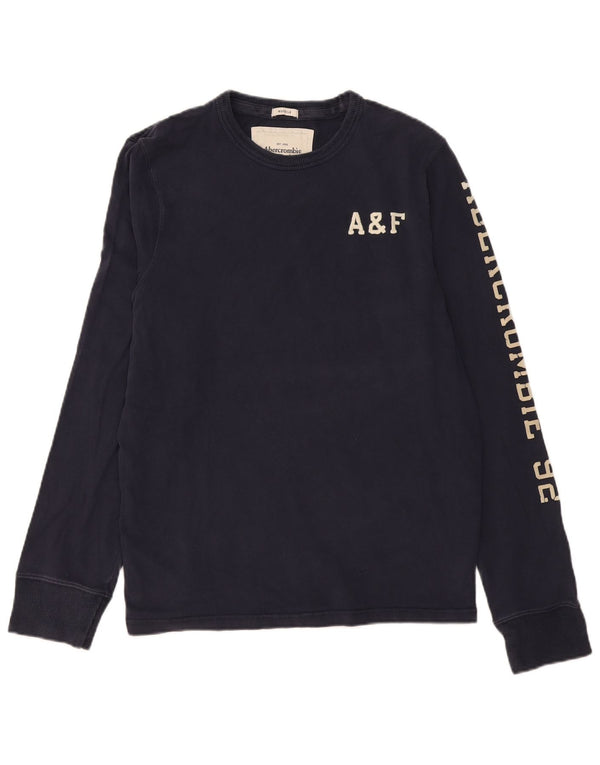 Abercrombie & Fitch Top con grafica muscolare da uomo a maniche lunghe XL in cotone blu navy