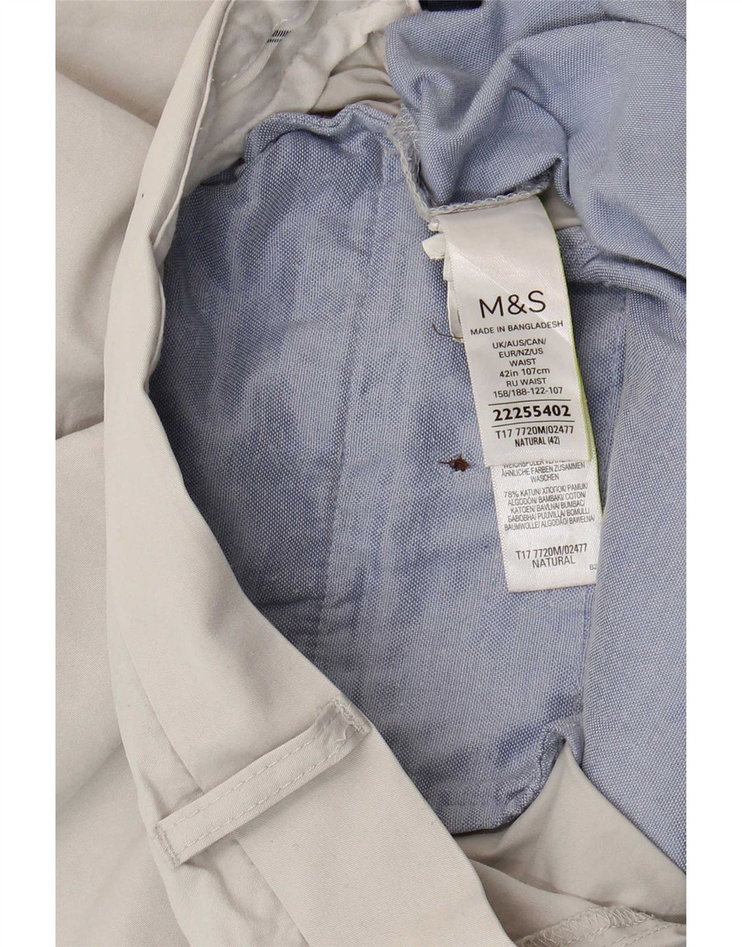 Pantaloncini chino da uomo Marks & Spencer W42 2XL cotone beige