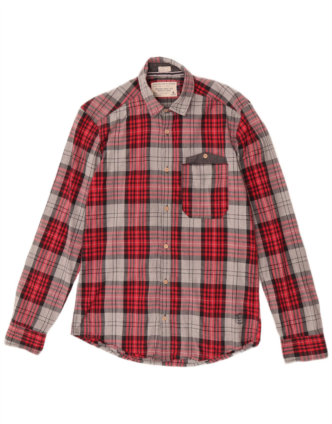 Jack & Jones Camicia da uomo in flanella di cotone a quadri rossi piccoli