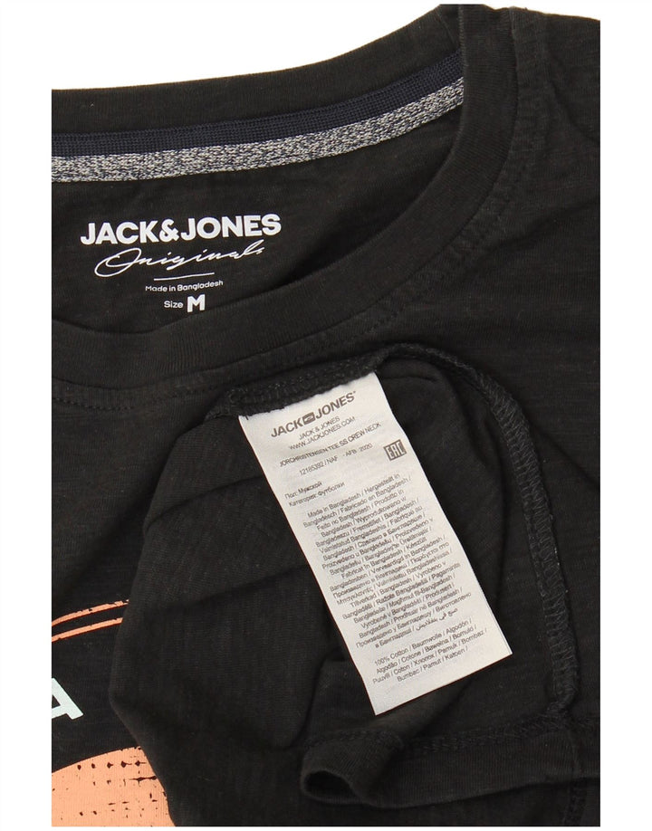 JACK & JONES Mens Graphic T-Shirt Top Medium Black Cotton