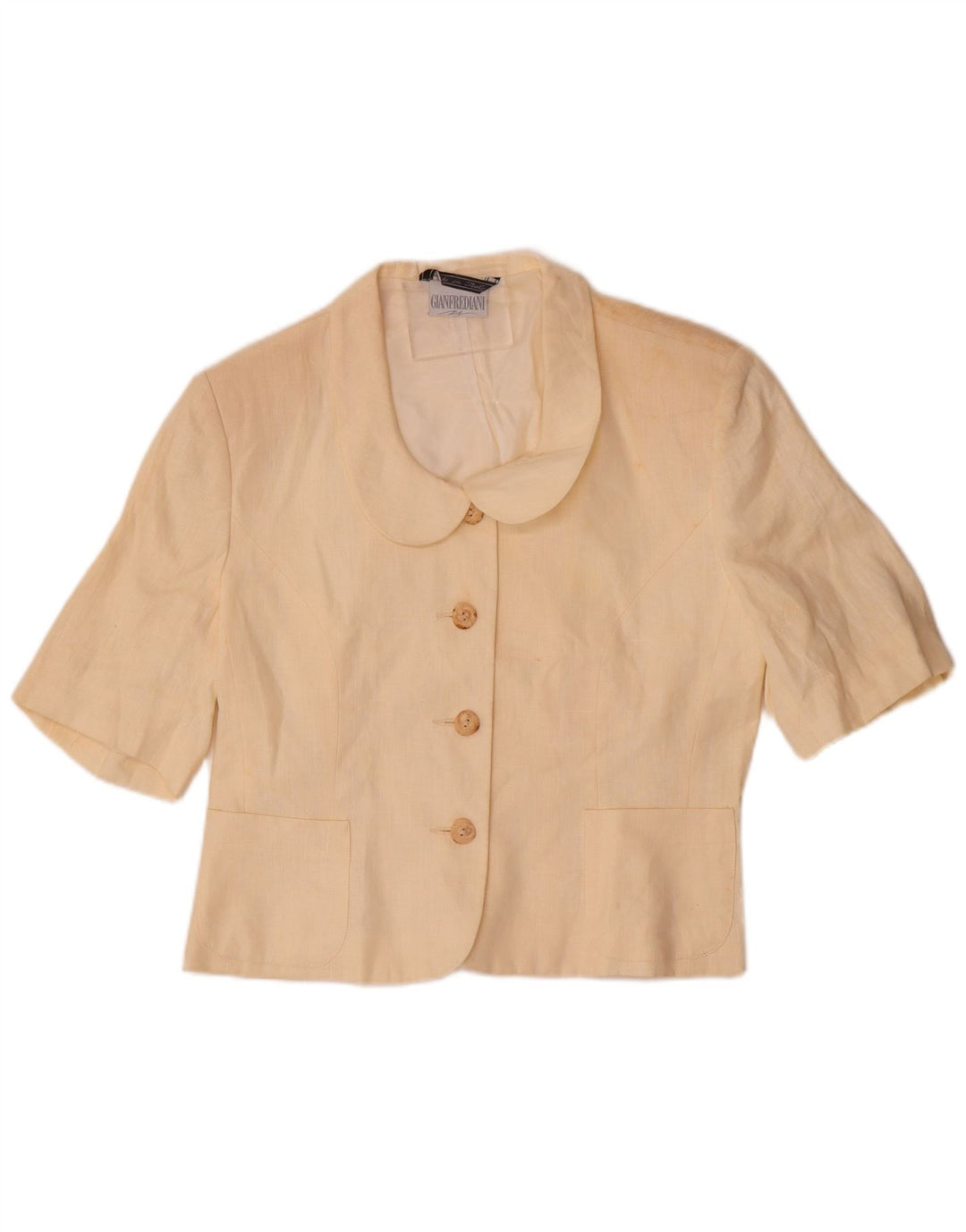 Gianfrediani Giacca Blazer da Donna a Maniche Corte a 4 Bottoni UK 16 Large Beige