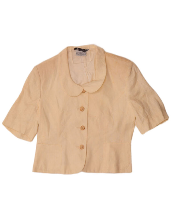 Gianfrediani Giacca Blazer da Donna a Maniche Corte a 4 Bottoni UK 16 Large Beige