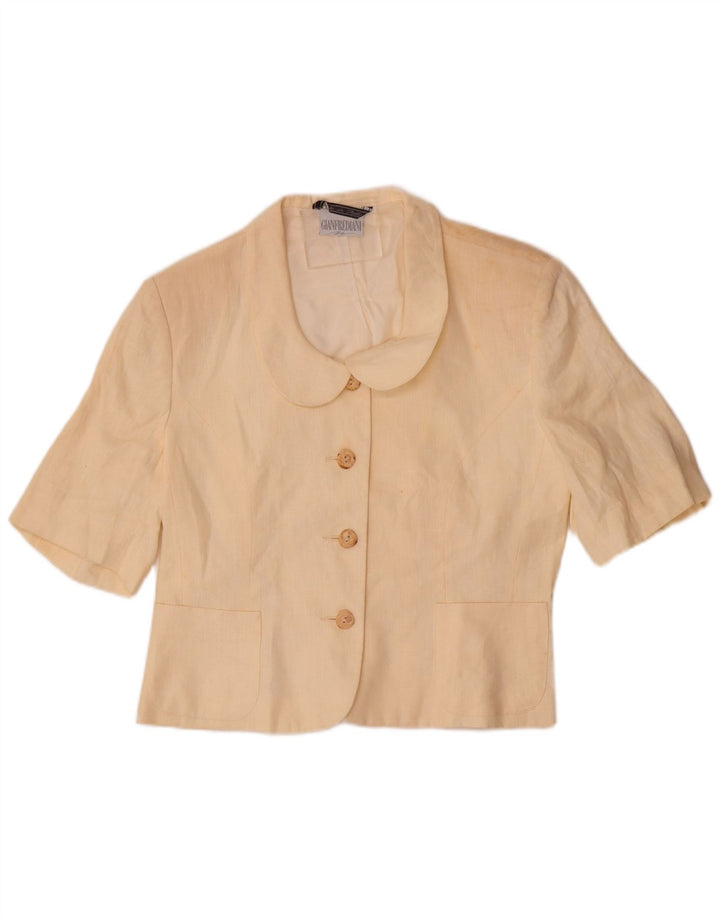 Gianfrediani Giacca Blazer da Donna a Maniche Corte a 4 Bottoni UK 16 Large Beige