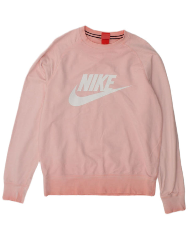 Felpa con grafica Nike da donna, maglione UK 14, cotone rosa medio