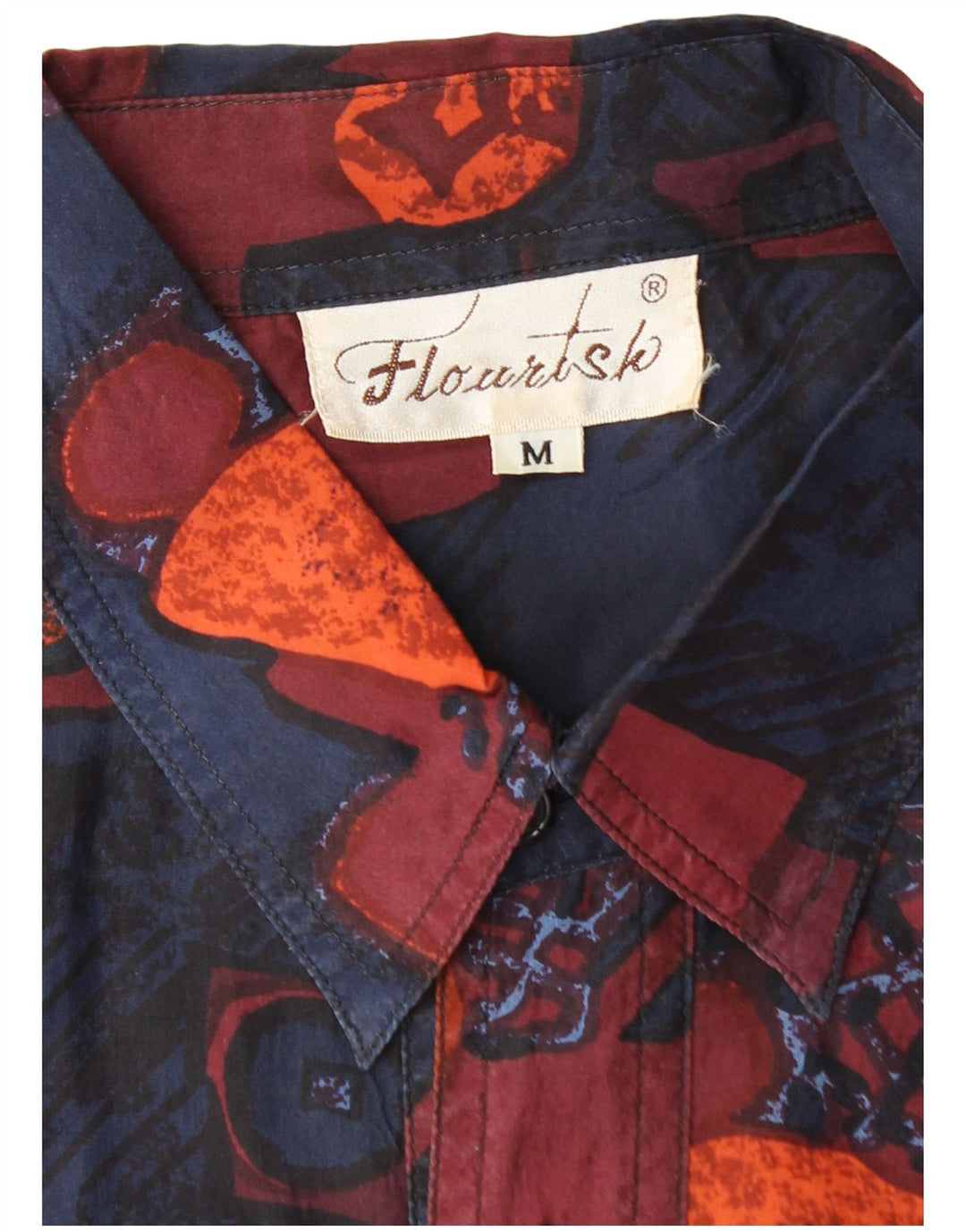 Camicia vintage da uomo a maniche corte in seta geometrica multicolore media