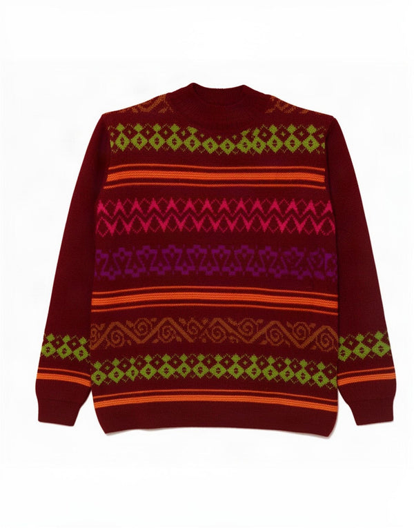 Maglione a collo alto da donna Benetton UK 16 Large Borgogna Fair Isle