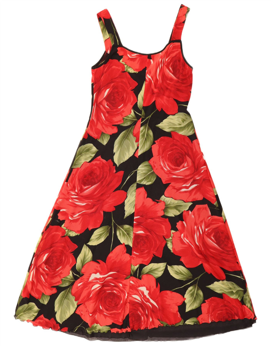 Abito lungo senza maniche da donna VINTAGE UK 12 Poliammide floreale nero medio