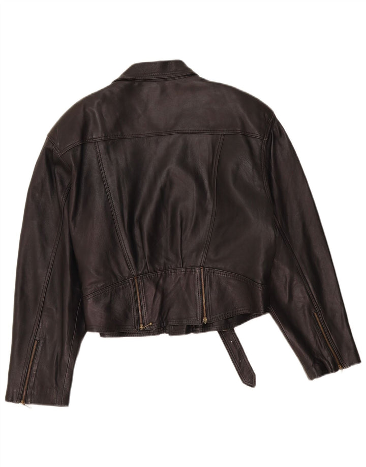 Giacca da motociclista in pelle da donna VINTAGE UK 14 Pelle nera media