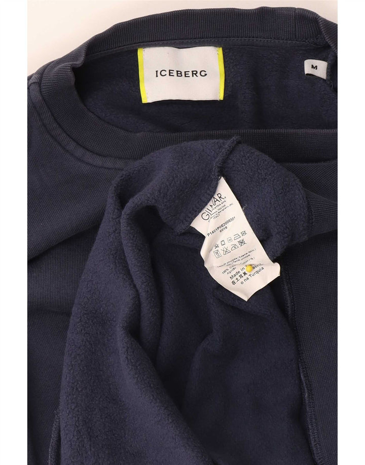 Felpa grafica da uomo Iceberg, maglione medio, cotone blu navy