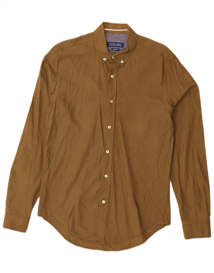 Camicia Zara da uomo slim fit in cotone maculato kaki medio