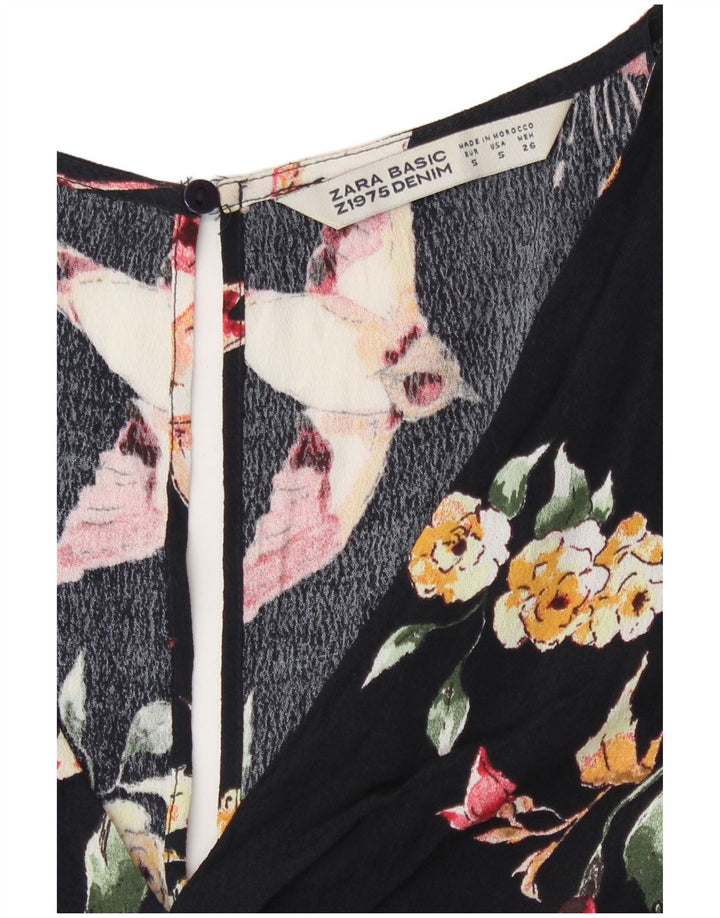 Tutina corta da donna Zara UK 10 piccola viscosa floreale nera