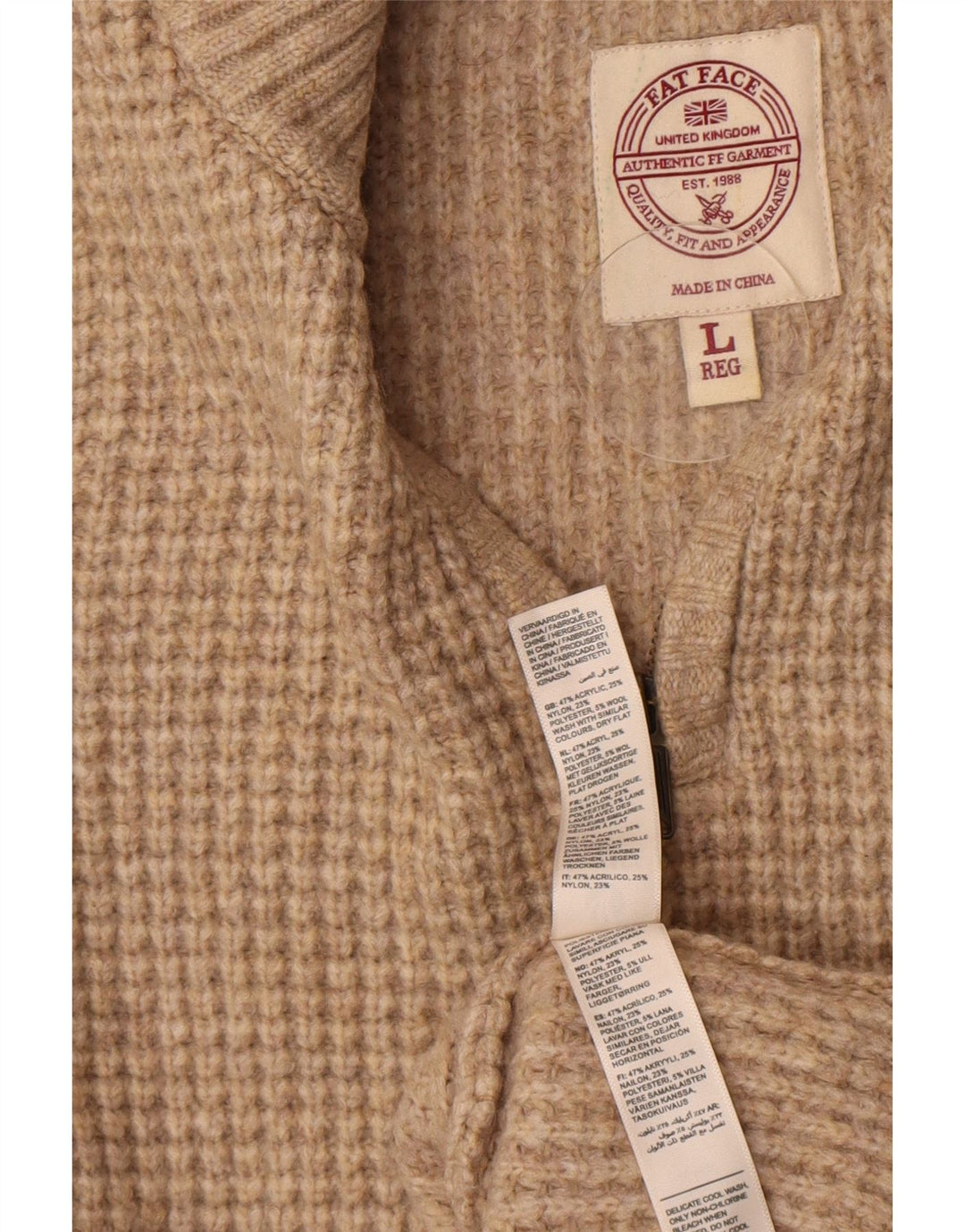 Maglione da uomo con collo con zip Fat Face, grande acrilico beige