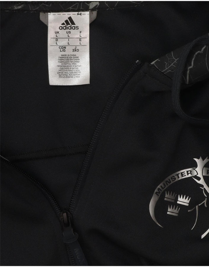 Felpa con cappuccio e zip grafica Adidas Munster Rugby da uomo, grande, in poliestere grigio