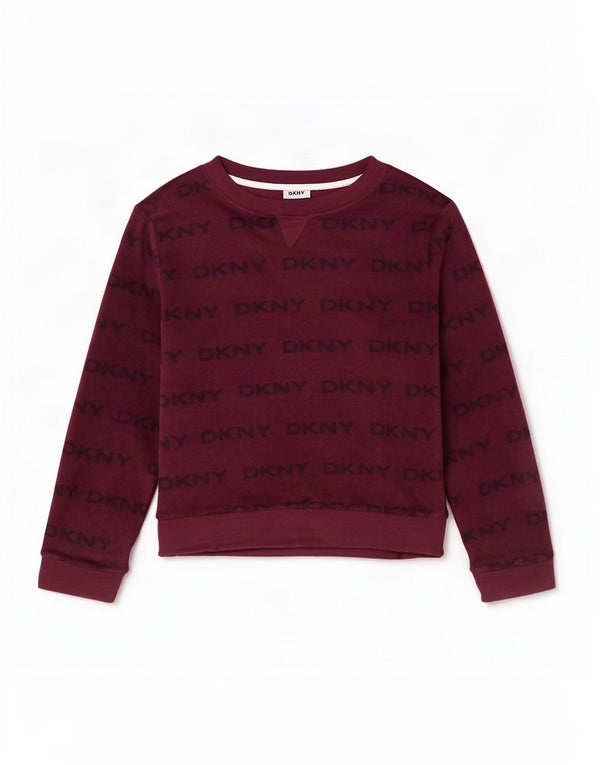 Top grafico da donna Dkny a maniche lunghe UK 18 XL poliestere marrone