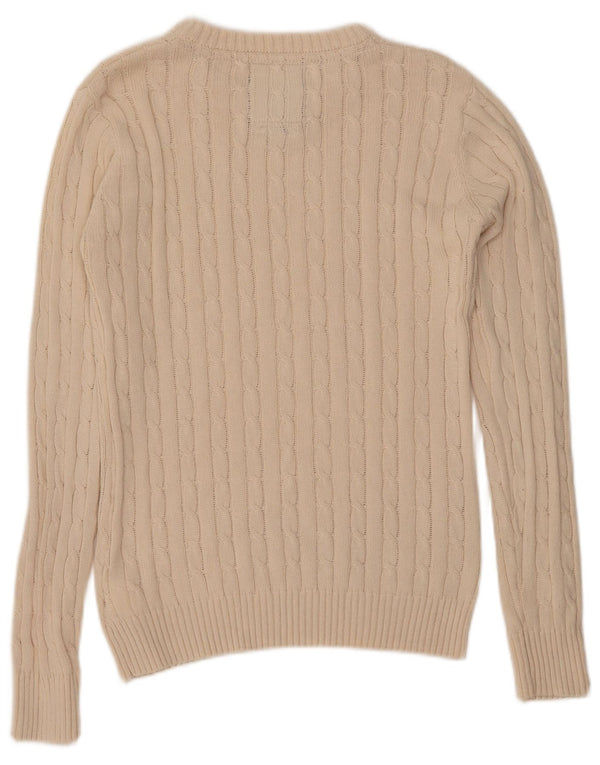 KANGOL Womens Crew Neck Jumper Sweater UK 12 Medium Beige Cotton