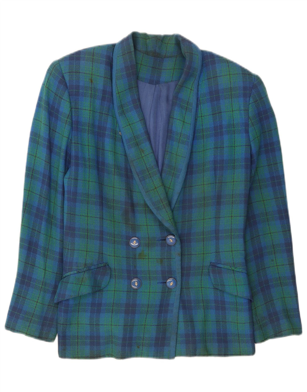 Giacca blazer doppiopetto vintage da donna UK 12 verde medio a quadri