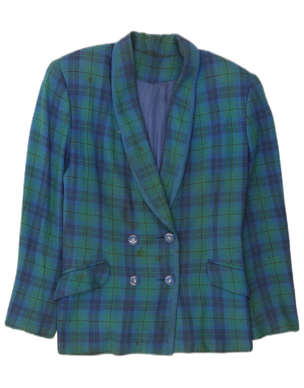 Giacca blazer doppiopetto vintage da donna UK 12 verde medio a quadri