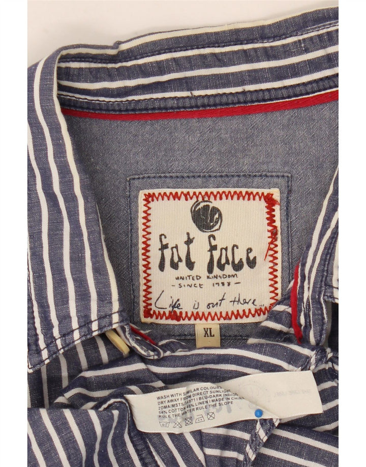 FAT FACE Camicia da uomo XL in cotone a righe blu navy