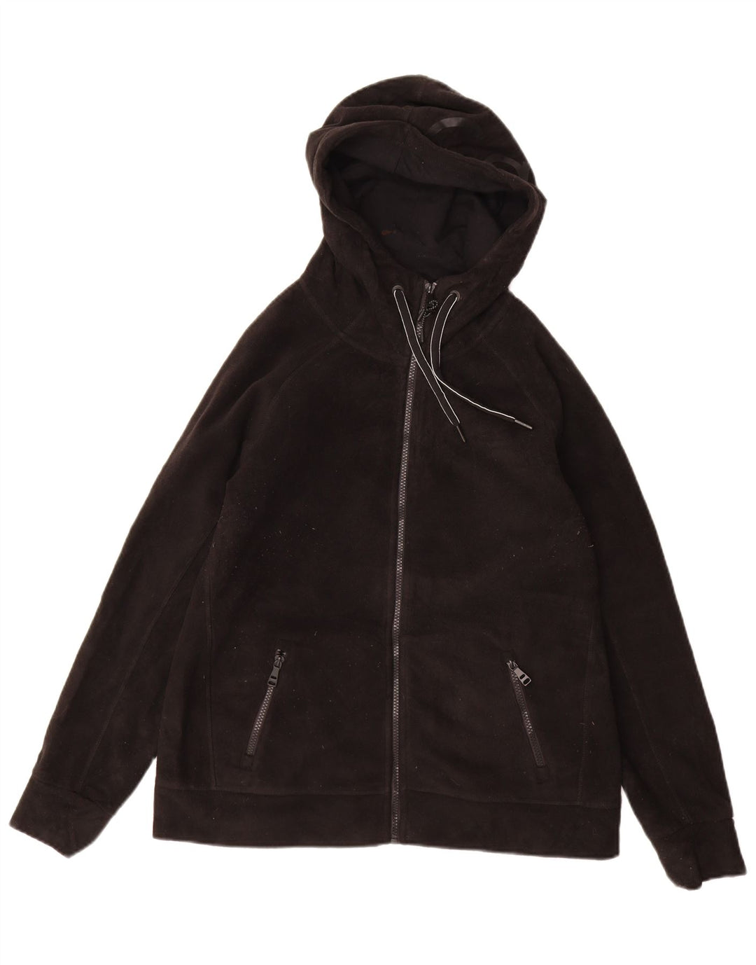 CALVIN KLEIN Giacca in pile con cappuccio grafico da donna UK 14 Medium Nero