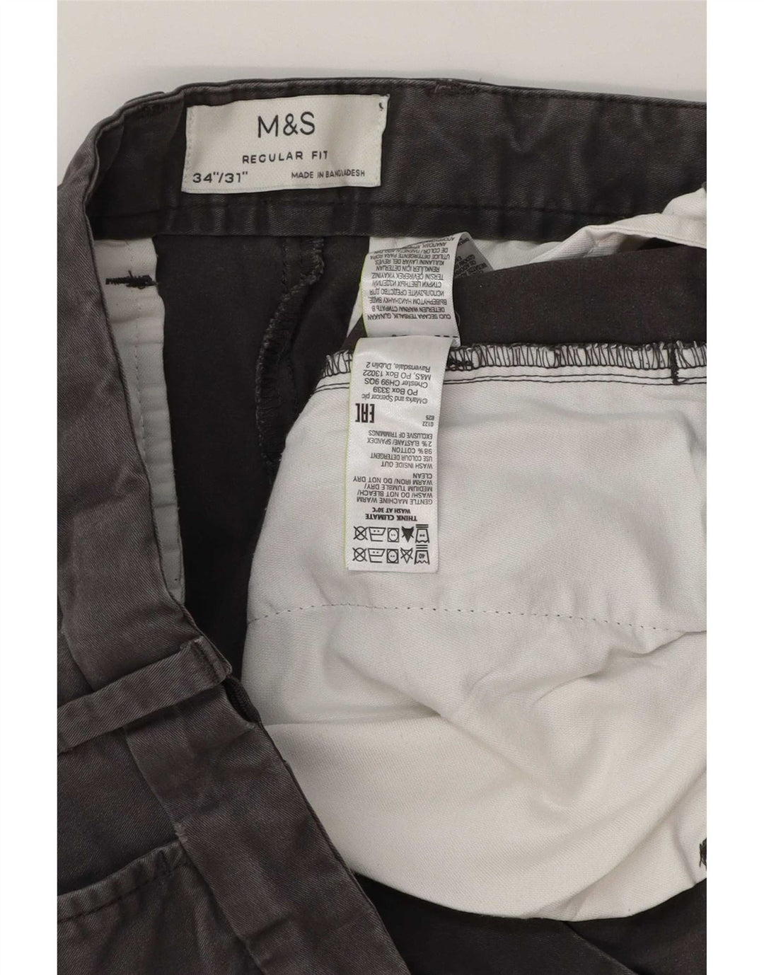 Pantaloni chino vestibilità regolare da uomo Marks & Spencer W34 L30 cotone grigio