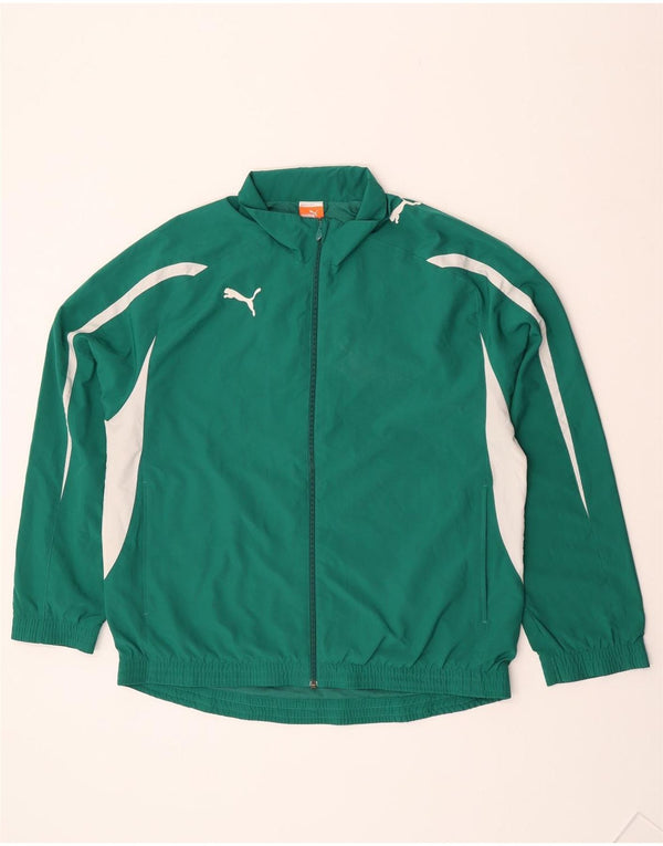 Puma Mens Tracksuit Top Jacket Large Green Colourblock Polyester