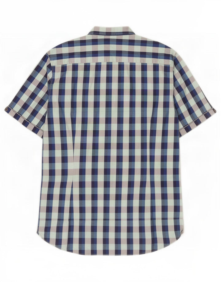 Ted Baker Camicia a maniche corte da uomo taglia 4 grande in cotone a quadretti blu