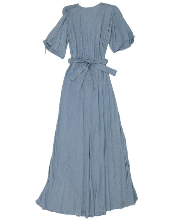 Abito lungo da donna vintage UK 12 floreale blu medio