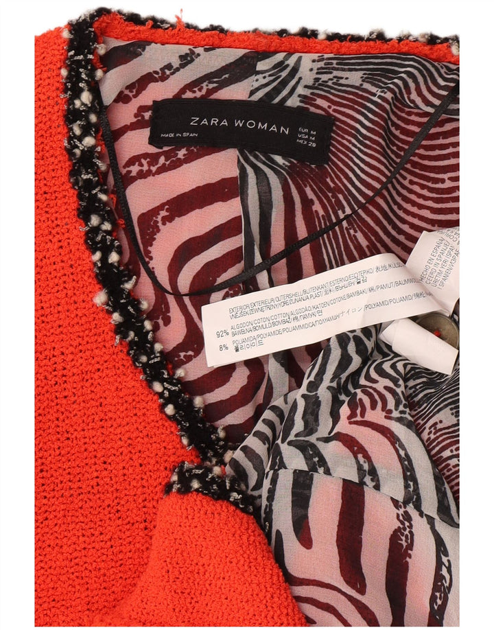 Giacca blazer a 4 bottoni lavorata a maglia da donna Zara UK 12 cotone arancione medio