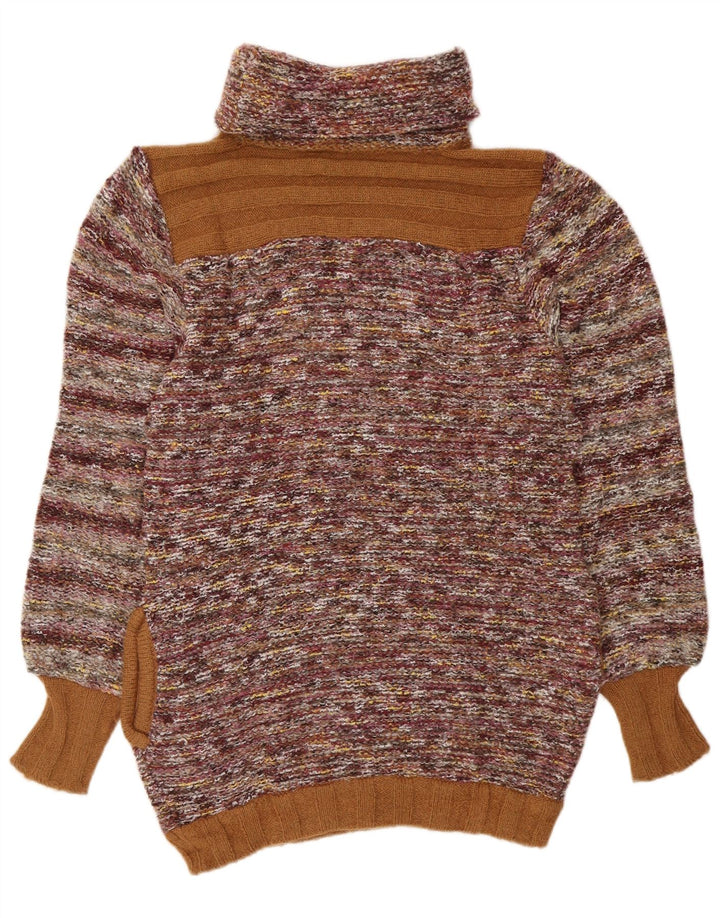 Maglione maglione collo alto da donna VINTAGE UK 14 a righe multicolori medie