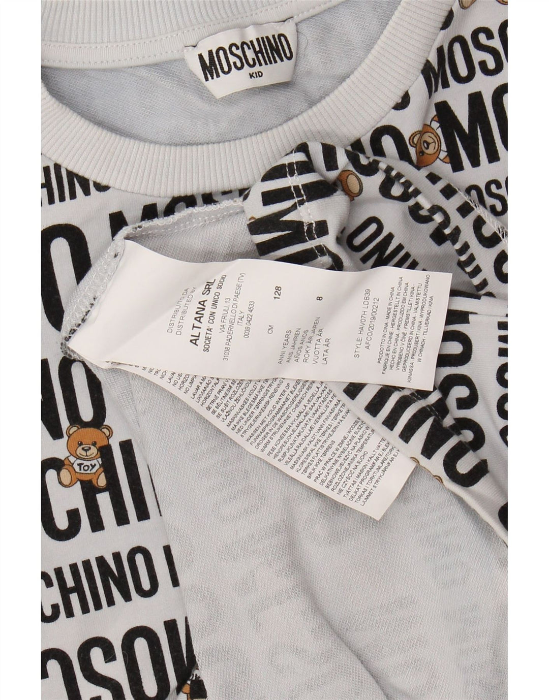 T-shirt grafica per ragazze MOSCHINO Top 7-8 anni in cotone grigio