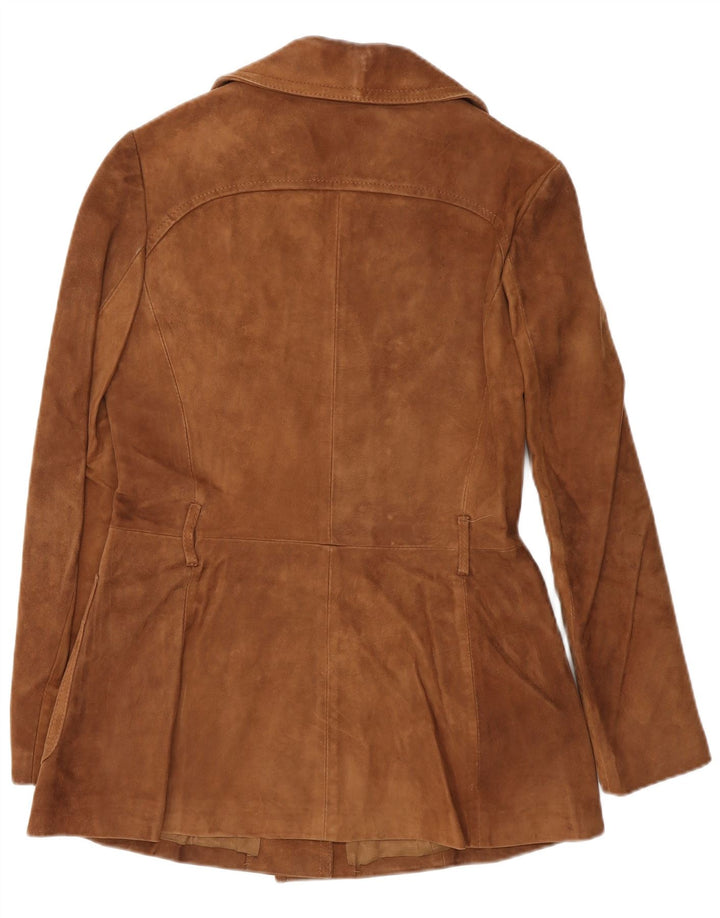 Giacca blazer vintage da donna in pelle scamosciata a 3 bottoni IT 46 grande in pelle marrone