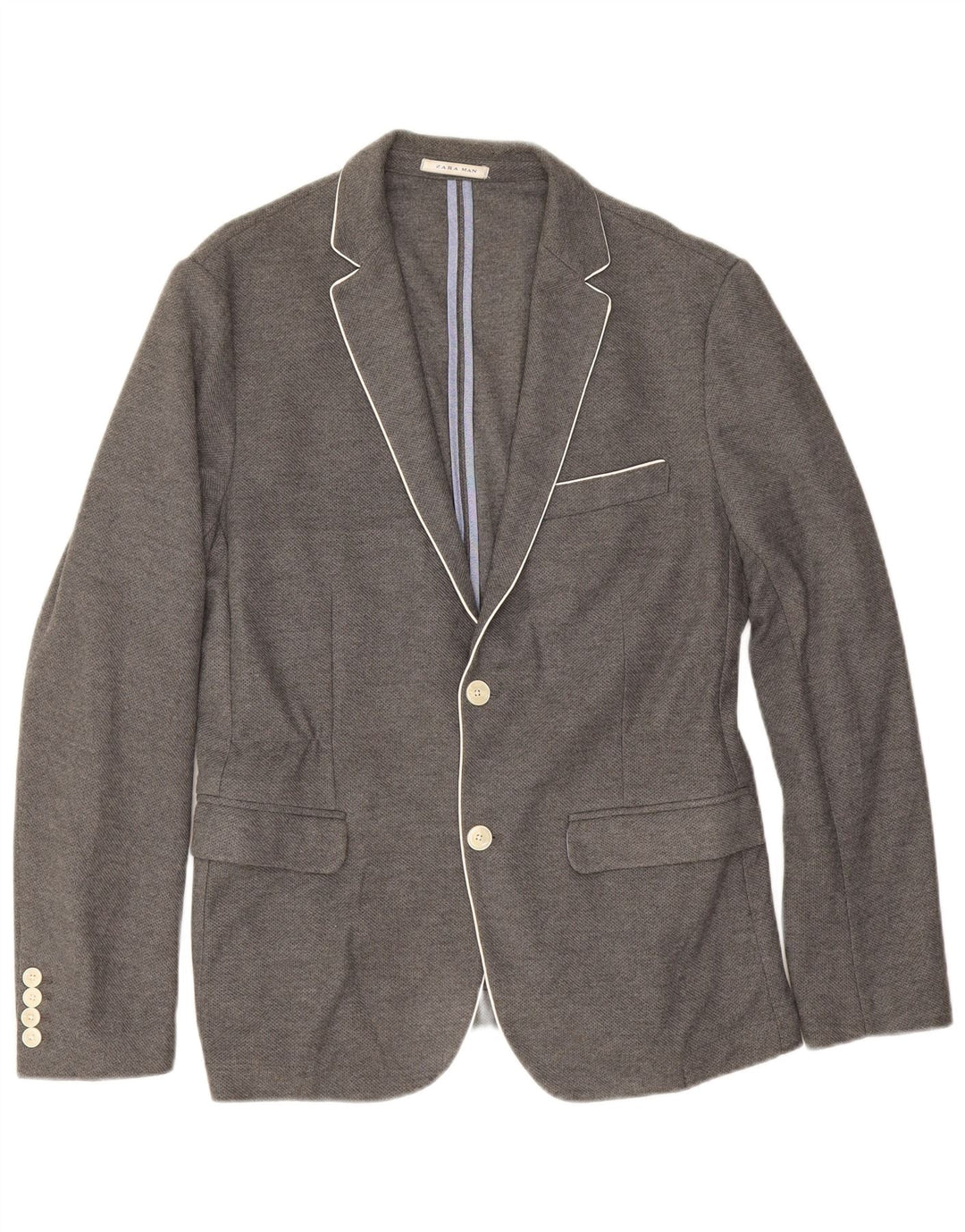 Giacca blazer da uomo a 2 bottoni Zara EU 52 grande cotone grigio