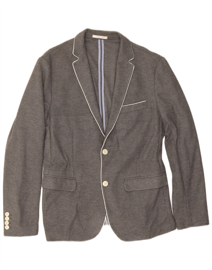 Giacca blazer da uomo a 2 bottoni Zara EU 52 grande cotone grigio