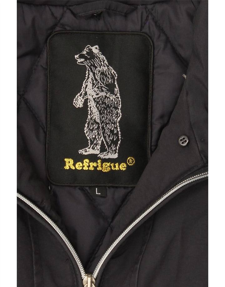 REFRIGUE Womens Bomber Jacket UK 16 Large Navy Blue Nylon Vintage Refrigue and Second-Hand Refrigue from Messina Hembry 