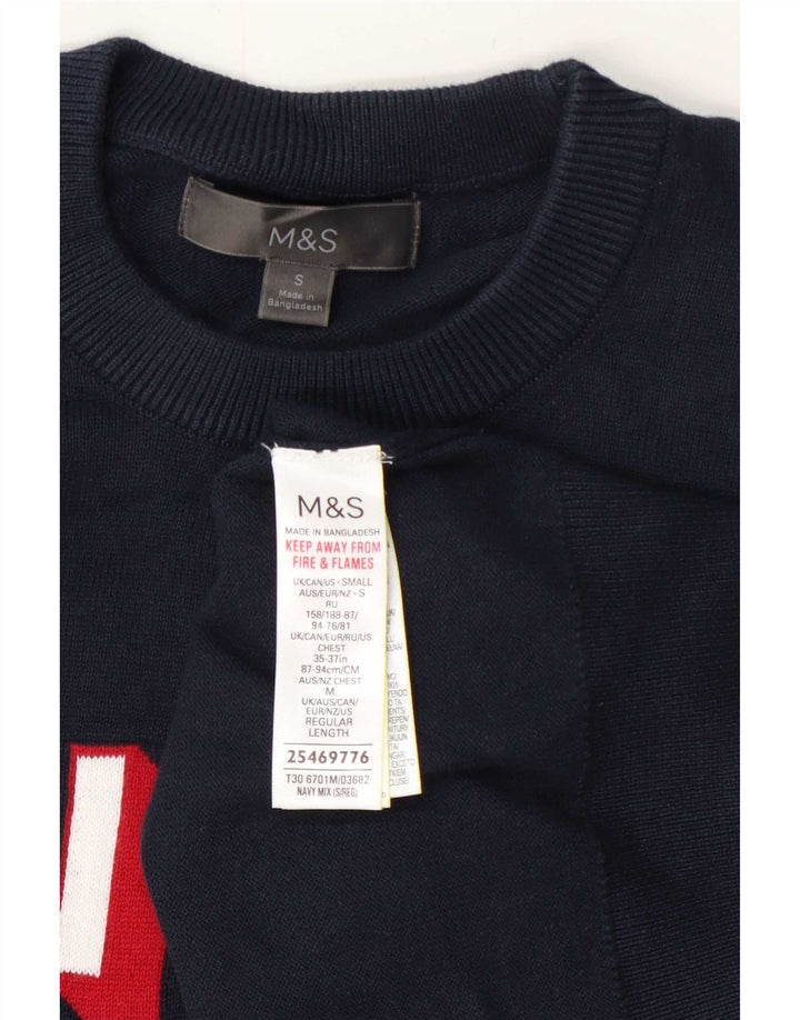 Maglione maglione girocollo grafico da uomo Marks & Spencer piccolo blu navy