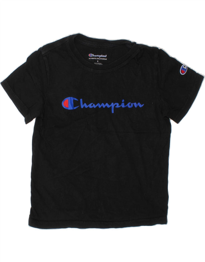 CHAMPION Boys Graphic T-Shirt Top 5-6 Years Black Cotton Vintage Champion and Second-Hand Champion from Messina Hembry 