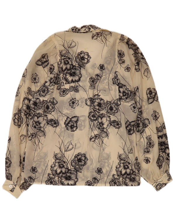 Camicetta da donna trasparente VINTAGE UK 12 medio bianco sporco floreale