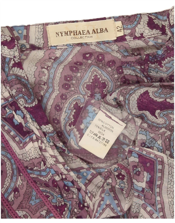 Nymphaea Alba Top tunica a maniche lunghe da donna IT 42 Seta Paisley viola medio