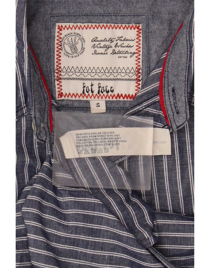 Camicia a maniche corte da uomo Fat Face piccola in cotone a righe blu