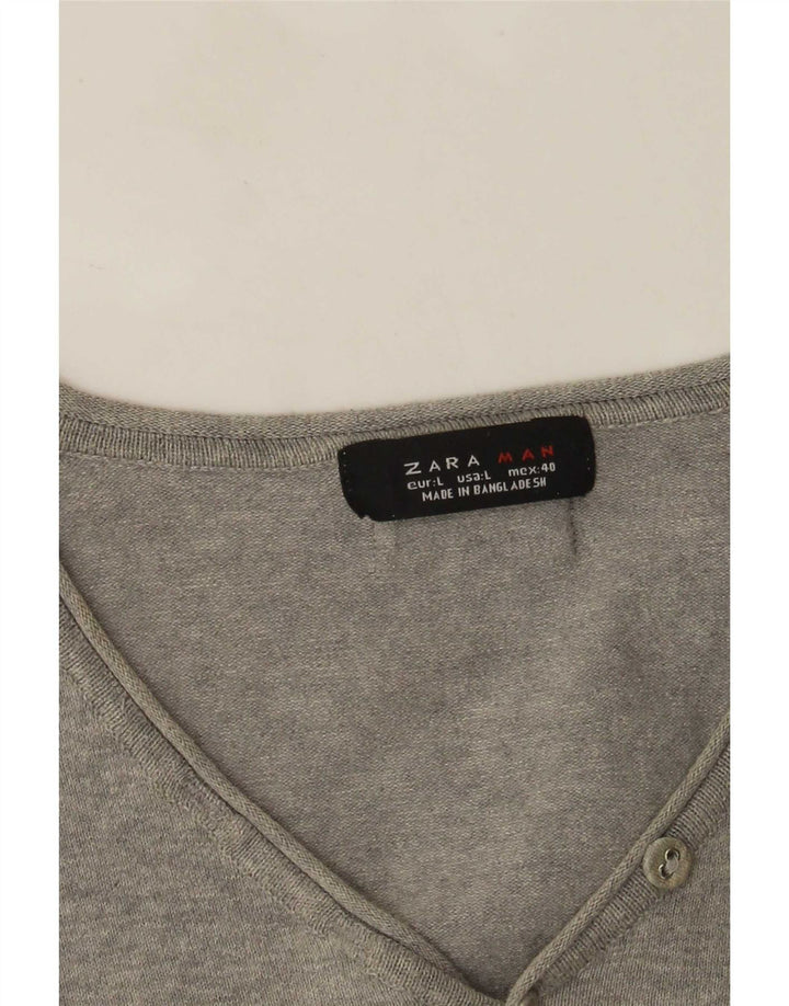 Maglione Zara da uomo a maniche corte con scollo a V grande grigio screziato