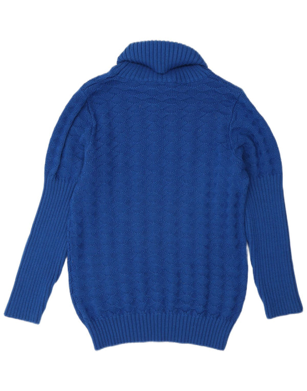 Maglione maglione vintage da donna con collo alto UK 14 lana blu medio